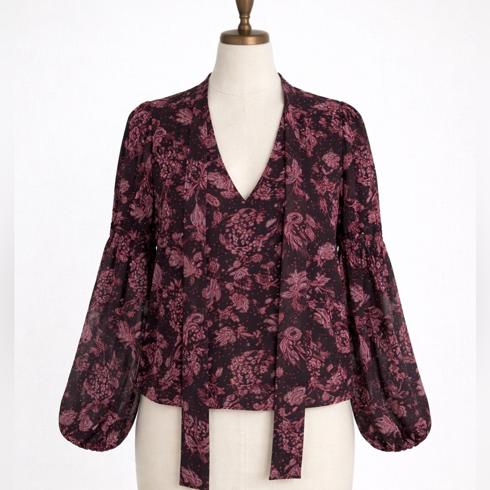 Sanctuary Womens V-Neck Blouse with Tie At Neck Size Medium